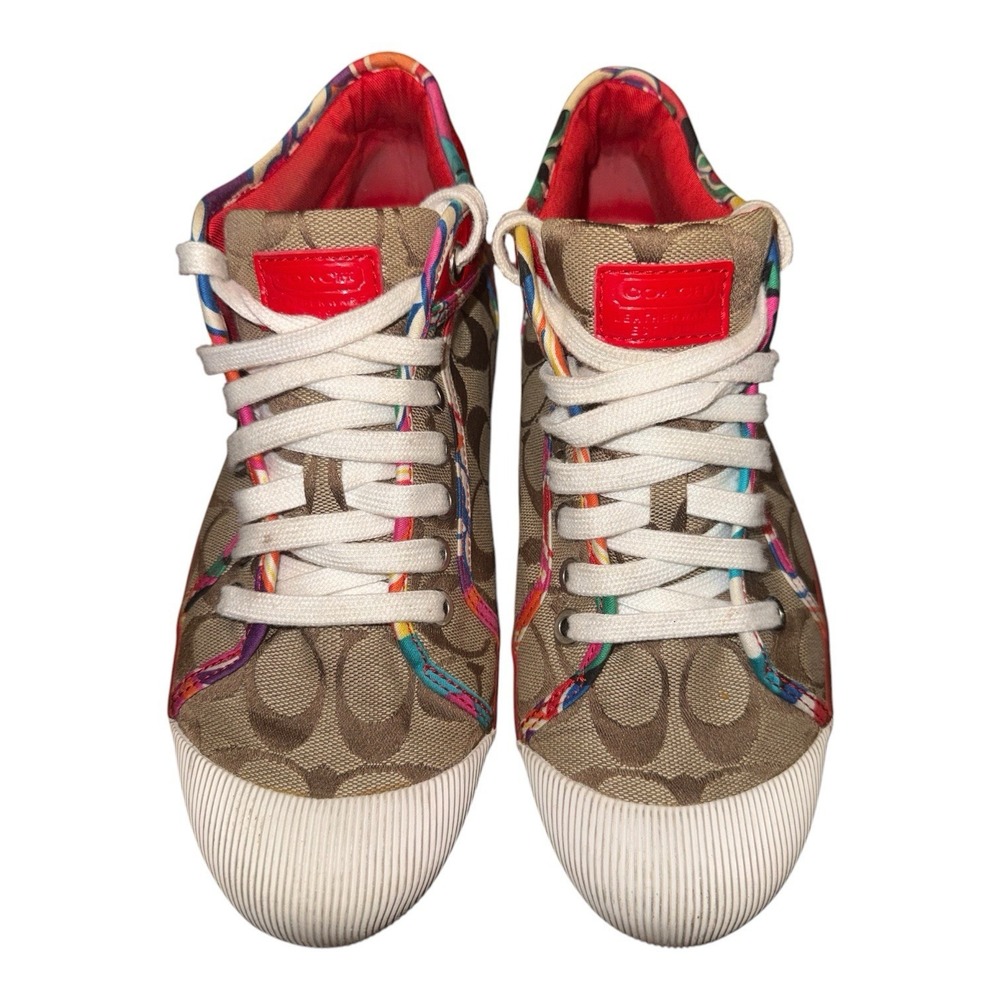 Y2K Coach Poppy High Top Signature Jacquard Canvas Leather Sneakers Womens 8.5